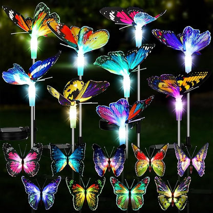 Retisee 9 Pcs Solar Butterfly Garden Stake Lights LED Solar Butterfly Lights Waterproof Color Changing Outdoor Lights Decoration for Garden Patio Yard Lawn Pathway, 5 x 28 Inch