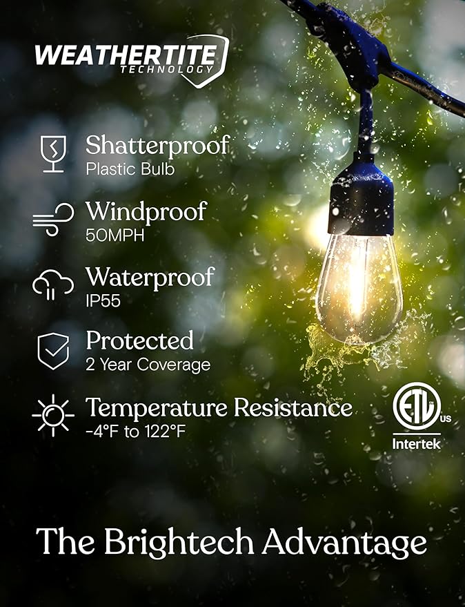 Brightech Ambience Pro – Solar Power Remote Control Outdoor String Lights with Edison Bulbs – Shatterproof | Lumora