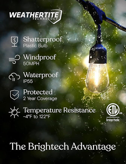 Brightech Ambience Pro – Solar Power Remote Control Outdoor String Lights with Edison Bulbs – Shatterproof, Commercial Grade LED Waterproof Patio Lights – 1W, 3,000K, Hanging, 48 ft (Pack of 2)
