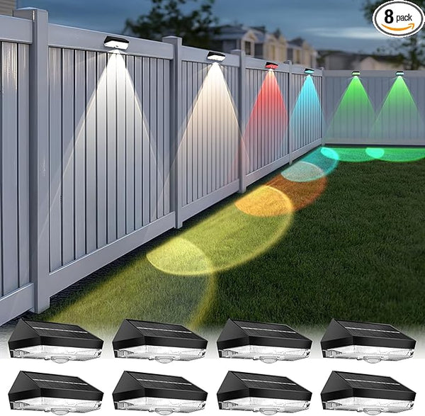 Solar Fence Lights Outdoor 8 Pack, 9 Fixed Colors & Auto Changing Waterproof Fence Lights Solar Powered, Solar Deck | Lumora