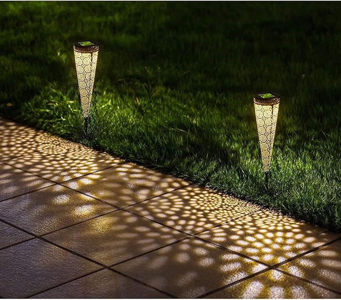 Mezone Solar Pathway Lights 2 Pack,Solar Powered LED Low Voltage Landscape Path Lights Garden Stake Lights Outdoor Dcorative Solar Lights In-Ground LED Light