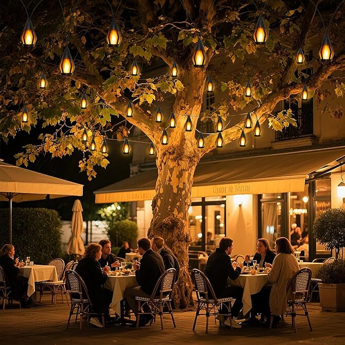 21Ft Solar String Lights Outdoor Waterproof Solar Powered Patio Lights with 10 Flickering Flame Light Bulbs Hanging | Lumora