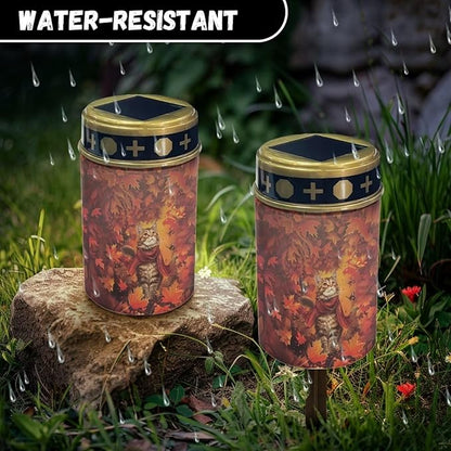 Cat Maple Leaves Solar Yard Light Outdoor Solar Garden Lights Book Light Pathway Solar Lights for Fall Cemetery Solar Lights Decor Flameless Candle