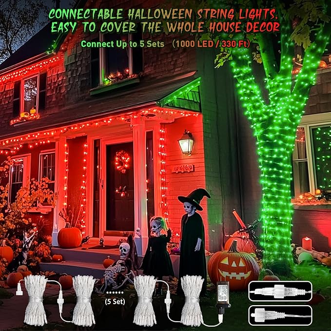 JMEXSUSS 200 LED String Lights Outdoor for Christmas Decor, Red & Green Christmas Lights Clear Wire, 11 Modes Connectable Twinkle String Light Plug in for Garden Home Xmas Decorations