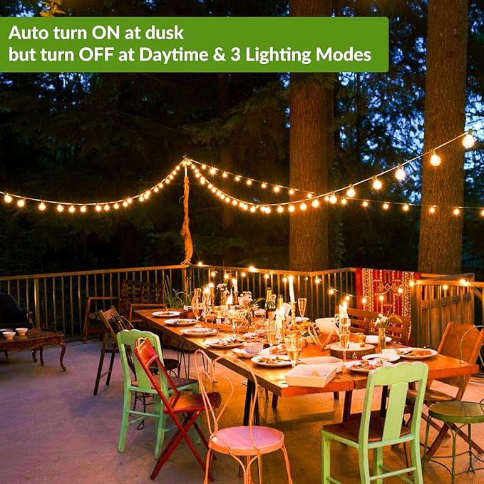 100FT G40 Solar String Lights, Globe Outdoor String Lights with 52 E12 Waterproof LED Bulbs, 2700K Shatterproof | Lumora
