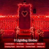 QITONG Red Valentine Solar String Lights, 2 Pack Each 66ft 200 LED Christmas Lights Outdoor Waterproof, 8 Modes | Lumora