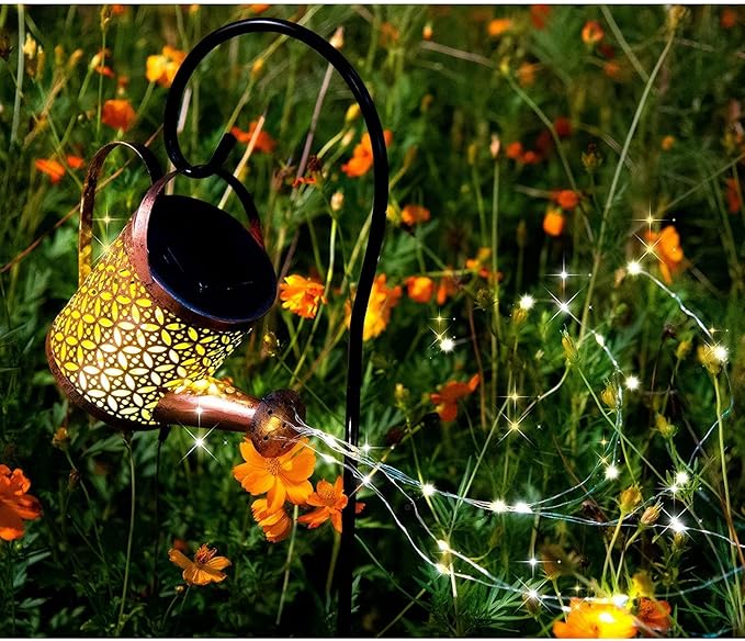 HUYIENO 2Pack Solar Garden Lights Outdoor Hanging Solar Lantern Watering Cans with Shepherd Hook for Patio Yard | Lumora