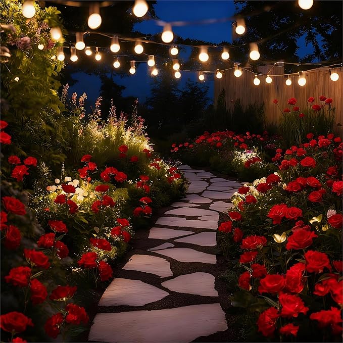Solar Garden Rose Lights, 2 Pack MostRealistic 12 LED Flower Stake Lights, IP65 Waterproof 7 Color Changing Solar Decor for Walkway/Graveyard, Heartwarming Gifts for Grandma & Mom,Red