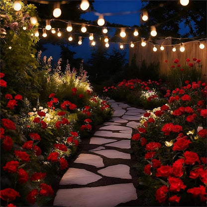 Solar Garden Rose Lights, 2 Pack MostRealistic 12 LED Flower Stake Lights, IP65 Waterproof 7 Color Changing Solar Decor for Walkway/Graveyard, Heartwarming Gifts for Grandma & Mom,Red