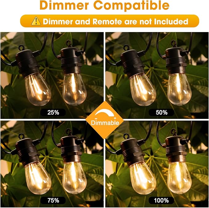 100FT LED Outdoor String Lights, Commercial Grade Patio Lights with 30+2 Shatterproof S14 Edison Vintage Bulb for | Lumora