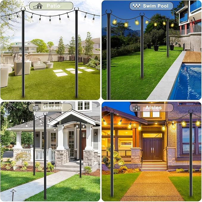 10 Pack String Light Poles,Metal Poles for Hanging Outdoor Light Strings,10 Pack 10 FT Light Poles Stand for | Lumora