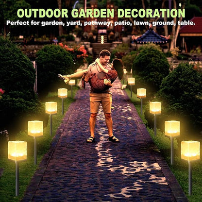 Solar Pathway Lights, LED Outdoor Waterproof Ice Brick Ground Light, Multi-use Landscape Lighting for Lawn & Table | Auto On/Off Solar Powered Garden Yard Decoration (Warm, 4 Pack)