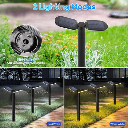 Solar Lights Outdoor, 1 Pack 80 LED Bright Solar Pathway Lights 26.7" Height with 2 Solar Panel 2 in 1 Warm White and White IP65 Waterproof for Garden, Patio, Yard, Pathway, Driveway