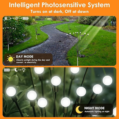 Solar Garden Lights, 8 Pack 64LED Solar Firefly Lights, Waterproof Garden Light Outdoor with 2 Lighting Modes, Swaying Light for Outside Yard, Walkway, Patio, Lawn, Flower Bed Decoration (Cool White)