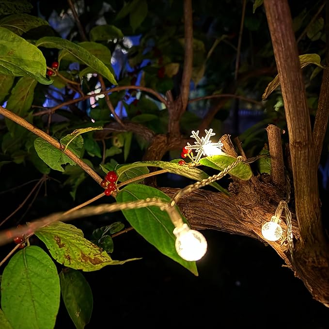 Festival Lights, Battery Powered Fairy Lights 33ft 80LED, Outdoor Waterproof String Lights with Remote, 8 Modes for Indoor, Garden, Patio, Camping, Xmas Decor (Snowflake+Crystal Ball F)