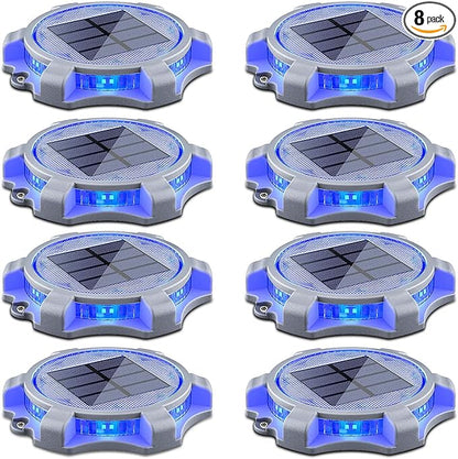 SIEDiNLAR Solar Deck Lights Outdoor 2 Modes LED Driveway Markers Dock Light Waterproof for Step Walkway Ground Stair Pathway Yard Road Garden 8 Pack (Blue/Red)