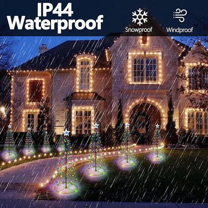 Outdoor Christmas Decorations, 2 Pack 29'' Spiral Solar Christmas Tree Lights, 8 Modes Solar Pathway Lights, Waterpoof Light up Prelit Xmas Tree for Garden Patio Yard Walkway Driveway（multicolor）