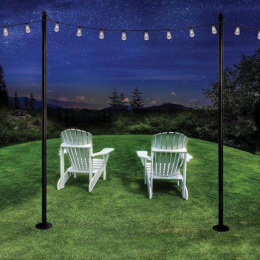EXCELLO GLOBAL PRODUCTS Premium String Light Pole 4 Pack with 100' of LED Edison Bulb String - Outdoor Path Light | Lumora