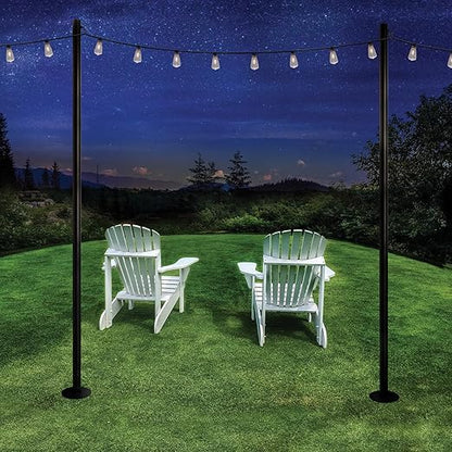 EXCELLO GLOBAL PRODUCTS Premium String Light Pole 4 Pack with 100' of LED Edison Bulb String Lights (Yard Mount)