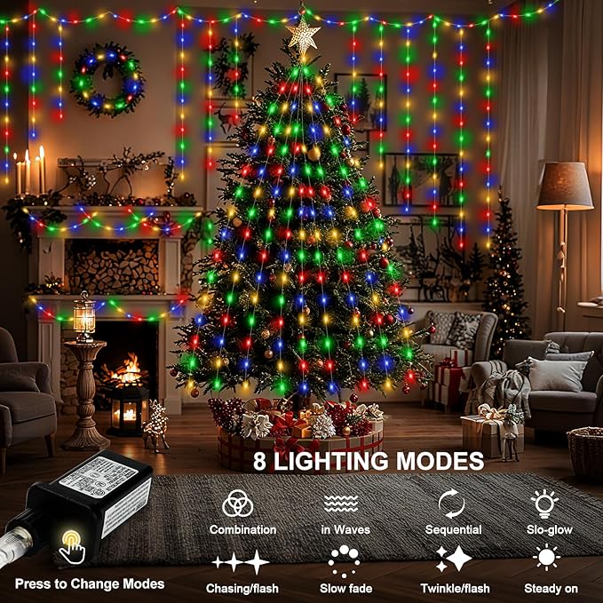 328FT 1000LED Christmas Lights Outdoor, Outdoor Transparent Wire Christmas Tree Lights with 8 Modes Waterproof, Plug in String Light for Outside Indoor Xmas Tree House Holiday Wedding Party Decor