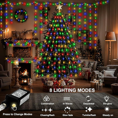 328FT 1000LED Christmas Lights Outdoor, Outdoor Transparent Wire Christmas Tree Lights with 8 Modes Waterproof, Plug in String Light for Outside Indoor Xmas Tree House Holiday Wedding Party Decor