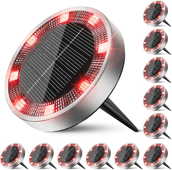 Peasur Solar Ground Lights Outdoor, 12 Pack Flat Solar Powered Disc Lights, IP68 Waterproof, Anti-Rust, Landscape | Lumora