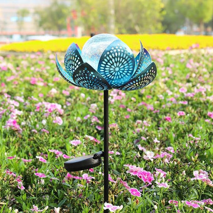 Afirst Solar Lights Outdoor, Garden Lotus Stake Lights Waterproof Decorative Pathway Light Metal Crackle Glass Solar Light Landscape for Garden,Patio,Lawn,Walkway,Tabletop,Pathway,Yard Decor, Blue