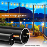 COCONUT String Light Poles for Ground, 8FT Heavy Duty Adjustable Metal Poles for Outdoor String Light Hanging with | Lumora
