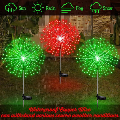 4th of July Decorations Outdoor 4 Pack Colored Solar Firework Lights with 180 LED Patriotic Solar Lights 8 Lighting Modes for Yard Pathway Garden Patio Party Decorations(Red Green)