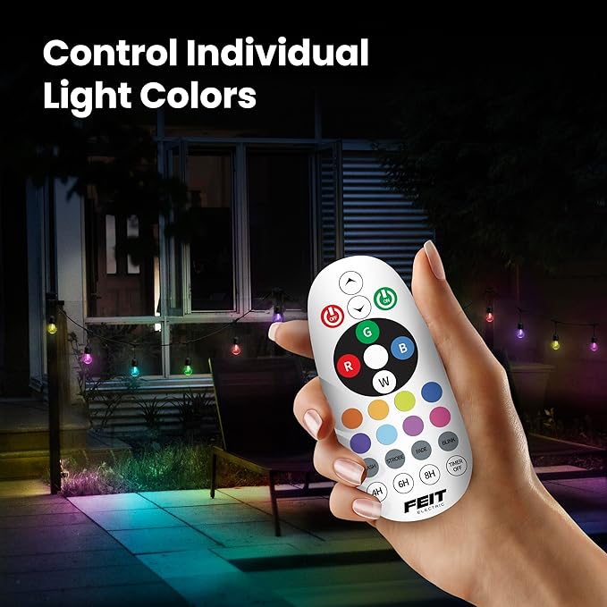 Feit Electric 24ft LED String Light, Color Changing, 3000K Bright White, 15,000-Hour Lifetime, Heavy-Duty 18/2 Cord for Outdoor Use Only, Linkable, Remote Control Included, SL24-12/RGBW/WFIL