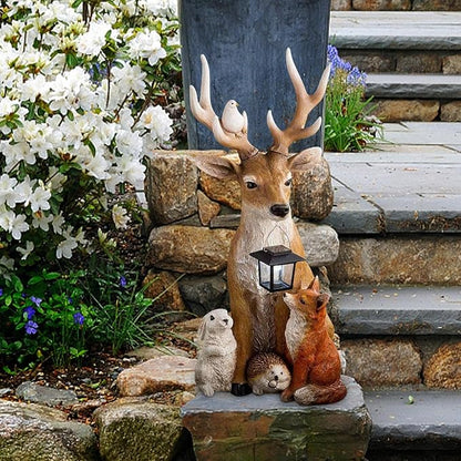 Outdoor Decor Solar Statue Lamps Creative Deer Rabbit Hedgehog Wolf Modeling Sculpture Lights Waterproof Energy Saving Solar Resin Figurine Lamps for Garden Lawn Yard Decoration, 10x8x20cm