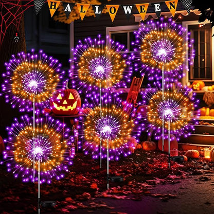 6 Pcs Mardi Gras Solar Firework Lights Solar Lights Outdoor Garden 120 LED 8 Modes Waterproof LED Sparkler Outdoor for Carnival Patio Yard Pathway Walkway (Mixed Colors)