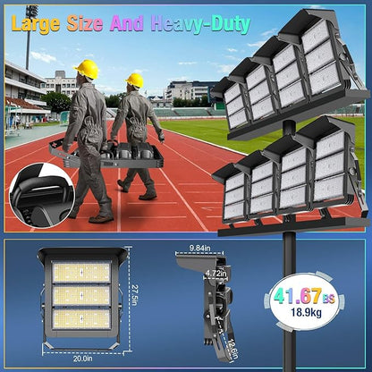 ledmo 750W Dimmable LED High Mast Stadium Light, Outdoor 90000LM Super Bright Floodlight Commercial 100-277V 5000K Daylight IP66 Adjustable Waterproof Arena Lighting for Sport Court