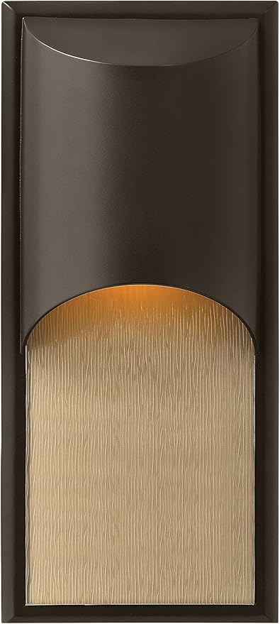 Hinkley Cascade Medium Tall Wall Mount Lantern - Aluminum, 1-Light, Amber Etched Organic Rain Glass, Dark Sky - Bronze Finish