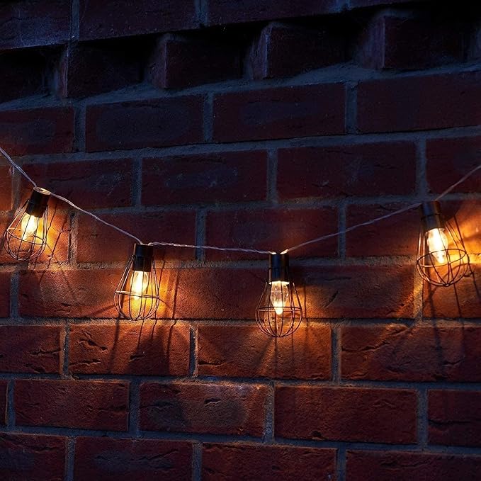 Solar Bulbs String Light,Metal Shade/Wire Cage-10 LED Bulbs Outdoor Fairy Lights Vintage String Lights Decoration for Garden Patio Cafe Porch