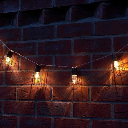 Solar Bulbs String Light,Metal Shade/Wire Cage-10 LED Bulbs Outdoor Fairy Lights Vintage String Lights Decoration for Garden Patio Cafe Porch