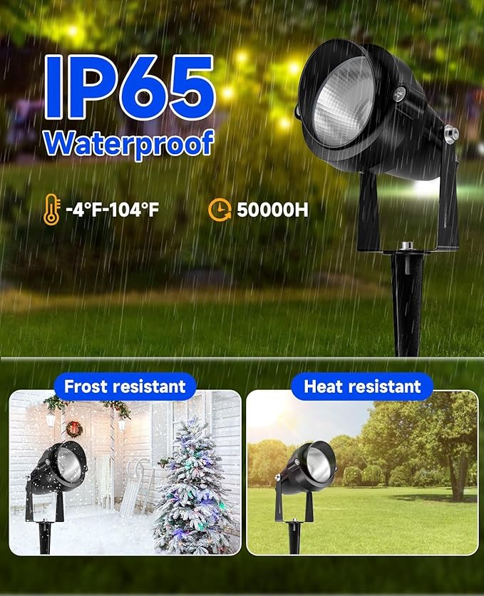 Christmas Spotlights Outdoor, 20W Color Changing Landscape Lighting with Remote & Timer (4H/6H/8H), IP65 Waterproof Aluminum RGB Spot Lights for Yard, House, Garden, Pathway Decor (4 Lights)