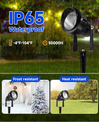 Christmas Spotlights Outdoor, 20W Color Changing Landscape Lighting with Remote & Timer (4H/6H/8H), IP65 Waterproof Aluminum RGB Spot Lights for Yard, House, Garden, Pathway Decor (4 Lights)