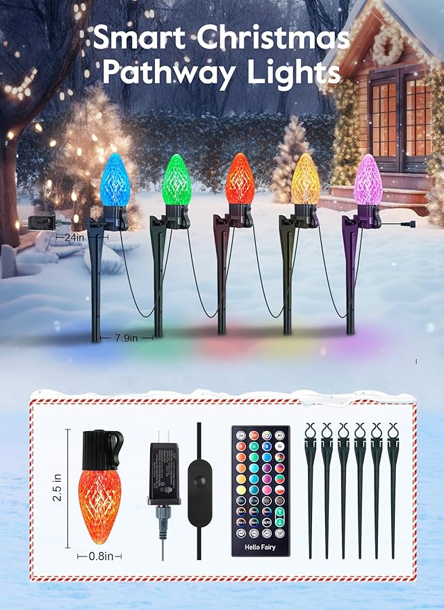 Brightown Smart C9 LED Christmas Lights Outdoor House, 50Ft 75 LED RGB Christmas Pathway Lights with 58 Preset | Lumora
