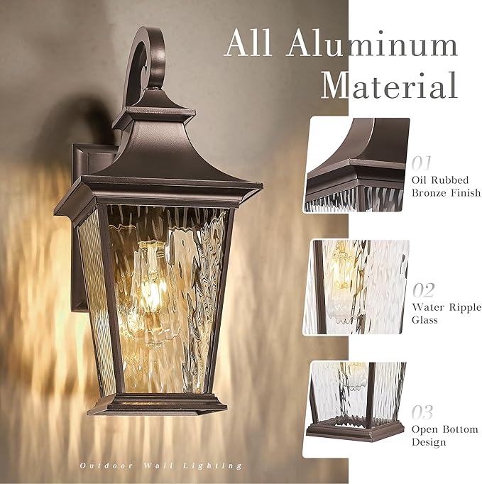 Emliviar 18.1" Outdoor Wall Light in Oil Rubbed Bronze Finish, Outside Wall Mount Light for Front Door, Water | Lumora