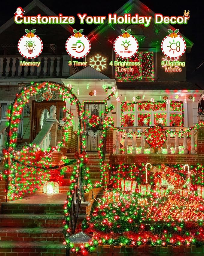 Red Green Christmas Lights Outdoor Total 710FT 1800 LED,Extra Long String Waterproof, Timer & Memory, 8 Modes Dimmable Plug in Fairy for Outside Tree Holiday Party Wedding Decor