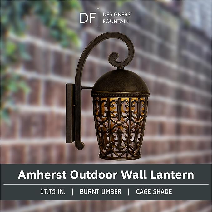 DESIGNERS FOUNTAIN Amherst Outdoor Light Fixture, 17.75 Inch Exterior Wall Lantern Sconce for Front Door, Patio and Porch, Burnt Umber, 97592-BU