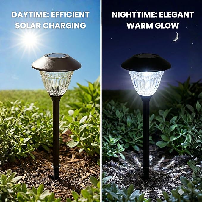Energizer Solar Outdoor Garden Lights - 10 Pack LED Driveway Solar Lights with 10 Lumen Output, Patterned Glass & Metal Finish, IP65 Waterproof & Easy to Install Garden Lights for Outside - Black