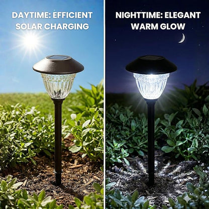 Energizer Solar Outdoor Garden Lights - 10 Pack LED Driveway Solar Lights with 10 Lumen Output, Patterned Glass & Metal Finish, IP65 Waterproof & Easy to Install Garden Lights for Outside - Black