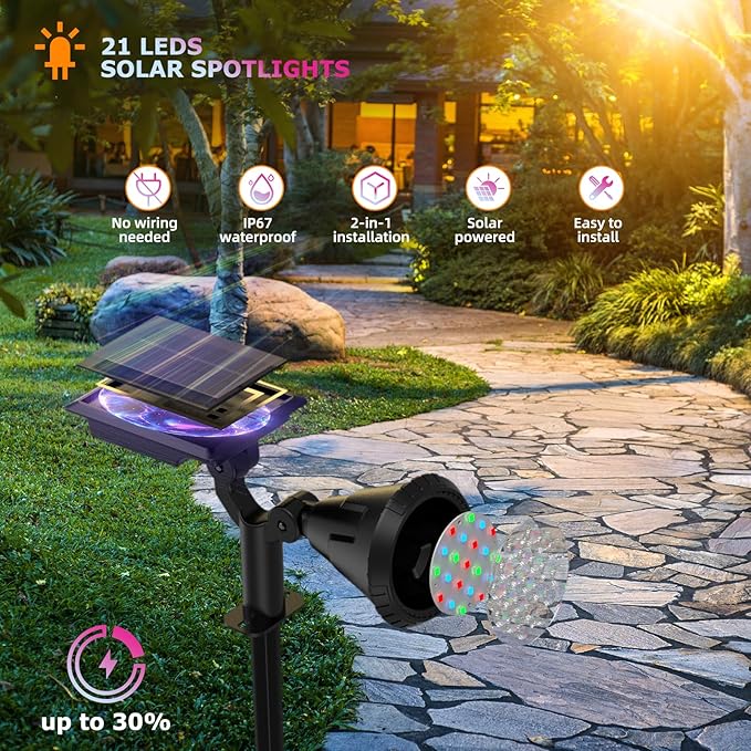 Color Changing Solar Spot Lights Outdoor, 21 LEDs Brightness Solar Pathway Lights Outdoor, IP67 Waterproof Exterior | Lumora