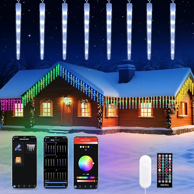 Smart Icicle Lights Outdoor Waterproof, 33FT 20Tubes 100LEDs Christmas Lights, Remote & App Control with 16 Millions Colors and 105 Color Modes, for Holiday,Roof,Tree,Patio,Xmas Decor