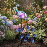 TERESA'S COLLECTIONS Solar Garden Lights Outdoor Garden Decor, Metal Peacock Decorations for Yard, 33'' Purple | Lumora