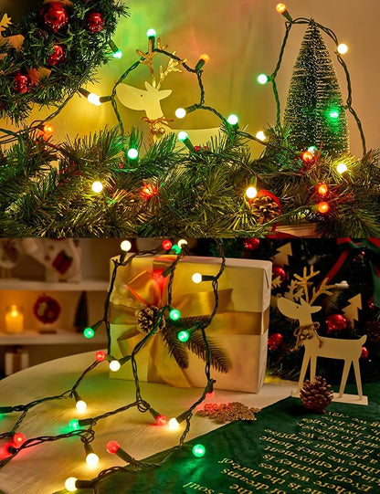 BOHON Christmas Lights Outdoor 24FT 70 LED G15 Red White and Green Globe String Lights Plug in with Pastel Bulb Green Wire for Indoor Patio Xmas Tree Garland Wreath Decor, Waterproof