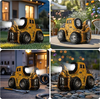 Garden Statue Outdoor Construction Truck Decor with Solar Light Decoration for Yard Patio Lawn Vintage Engineering Decor Gifts for Men