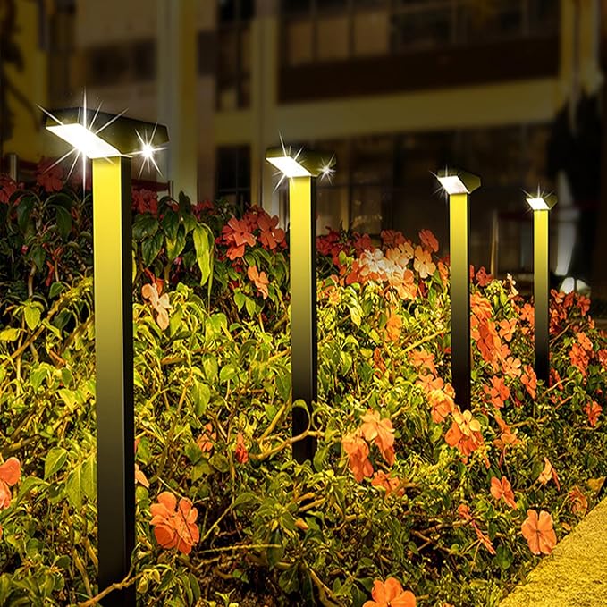 Anern Solar Pathway Lights Outdoor, 2 Pack Driveway Lights with Larger Solar Panel, Auto On/Off up to 10 Hrs Waterproof Outdoor Lights for Yard, Patio, Lawn (Warm White)